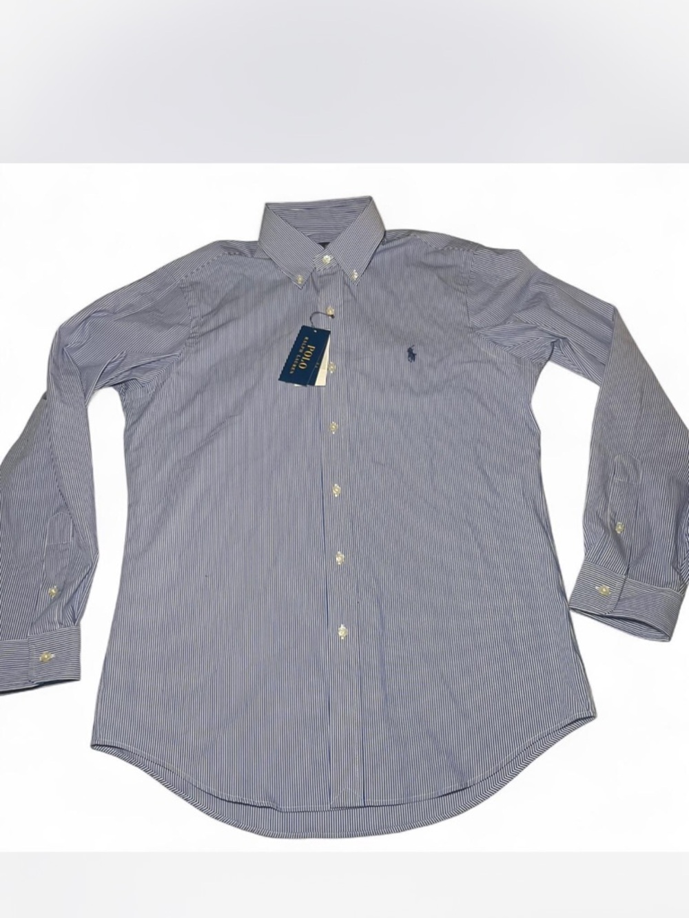 Ralph Lauren Navy and White Pinstripe Button-Down Dress Shirt